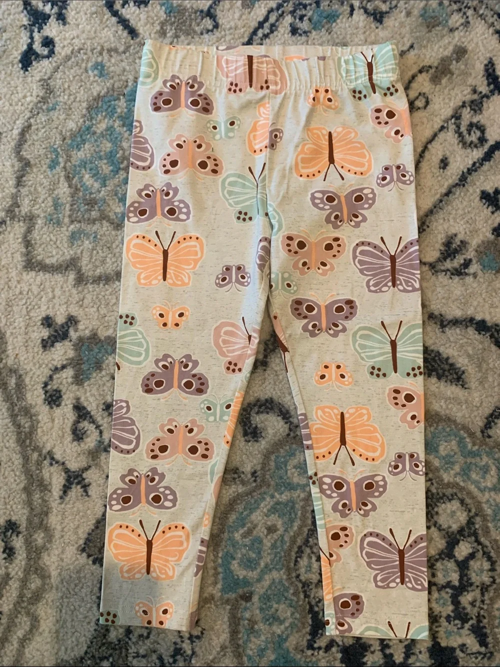 Carter's Light Gray Leggings with Orange and Purple Butterfly Print